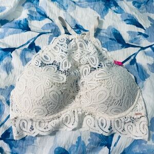 NWT PINK Victoria's Secret Cream Lace High-Neck Bralette